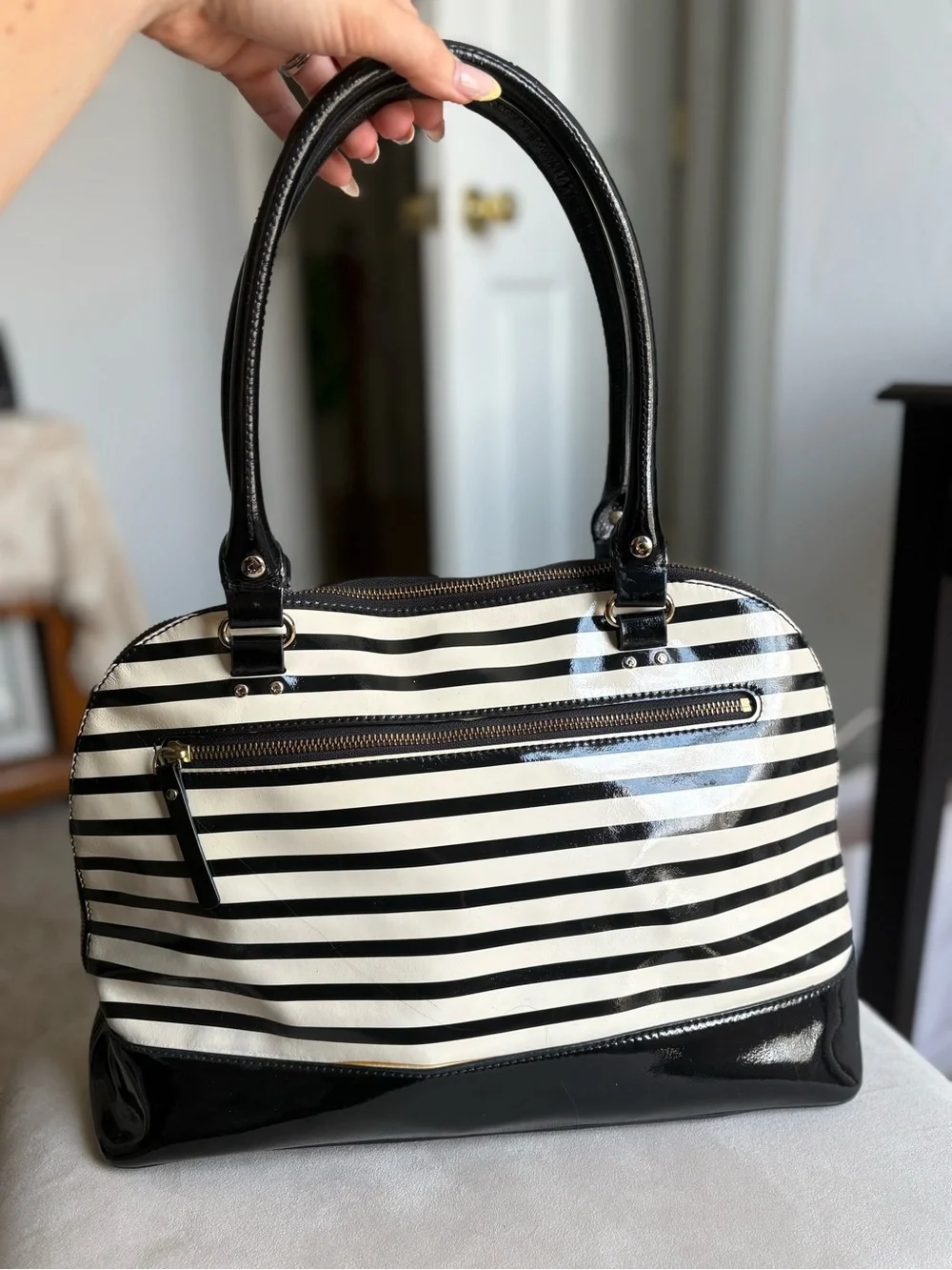 Kate Spade Black and White Striped Satchel